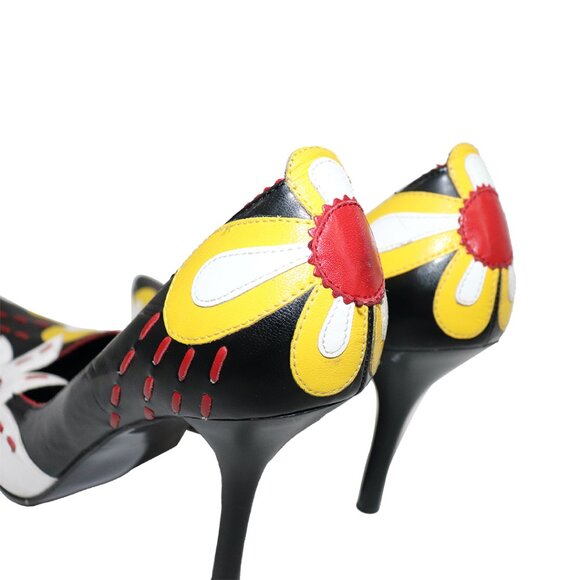 MIA RARE Y2K Flower Power Leather pumps Yellow Red White Flowers 8 M - Picture 5 of 6